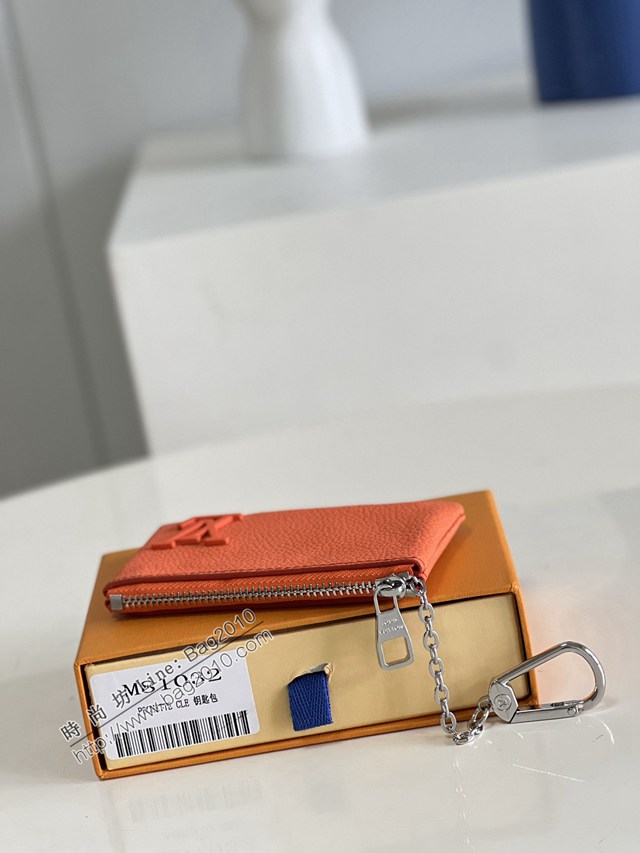 LV專櫃2023新款Aerogram皮革零錢鑰匙包 M81032橙 路易威登全皮鑰匙包 dn1130
